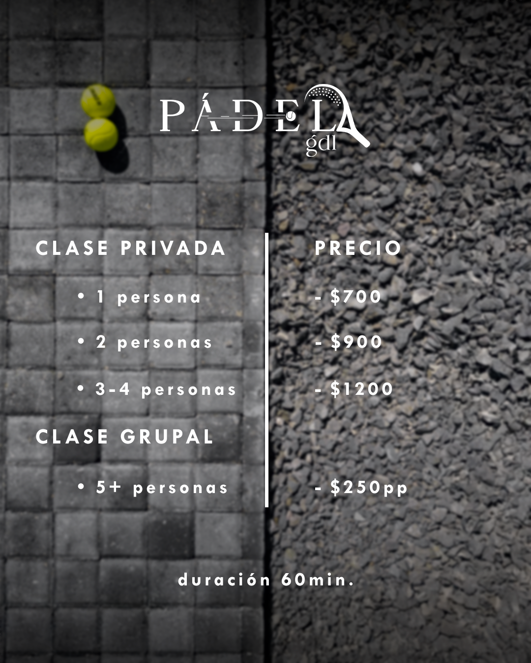 Precios de clases Pádel Gdl
